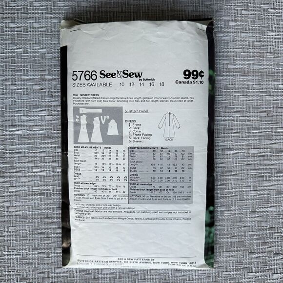 Vintage 70s See & Sew 5766 Sewing Pattern Dress Sz 16 Butterick - Picture 2 of 2